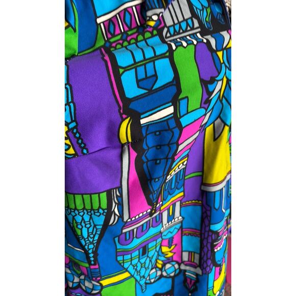 Vintage 70s vibrant bold novelty buildings print blouse - Picture 3 of 7